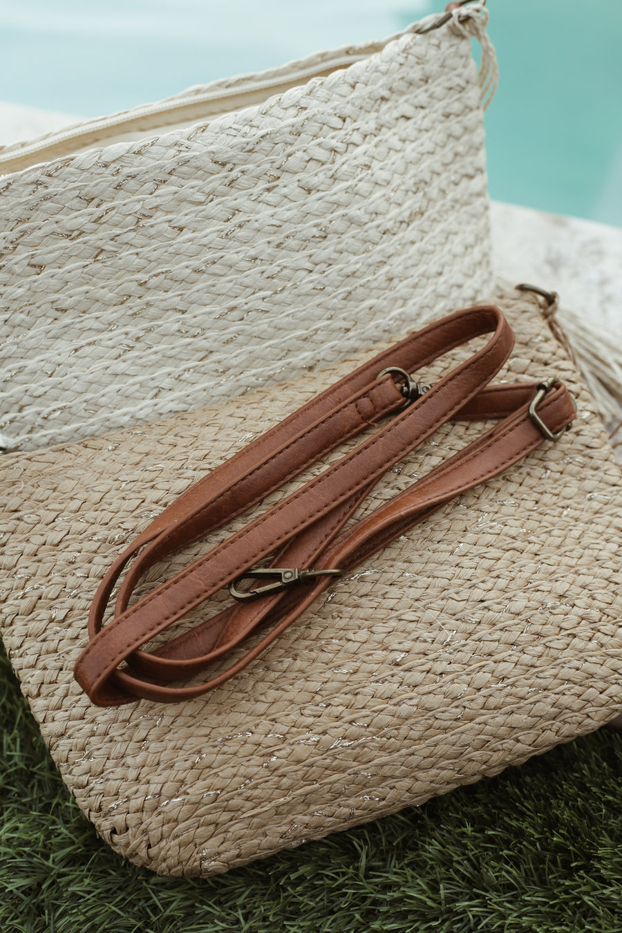Coquillage Raffia Clutch - Caramel