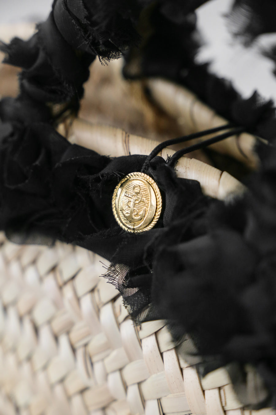 Straw Basket with Black Roses