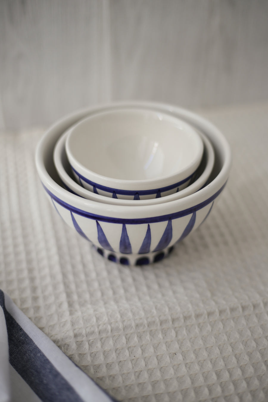 Handmade Nesting Bowls - Blue Stripes