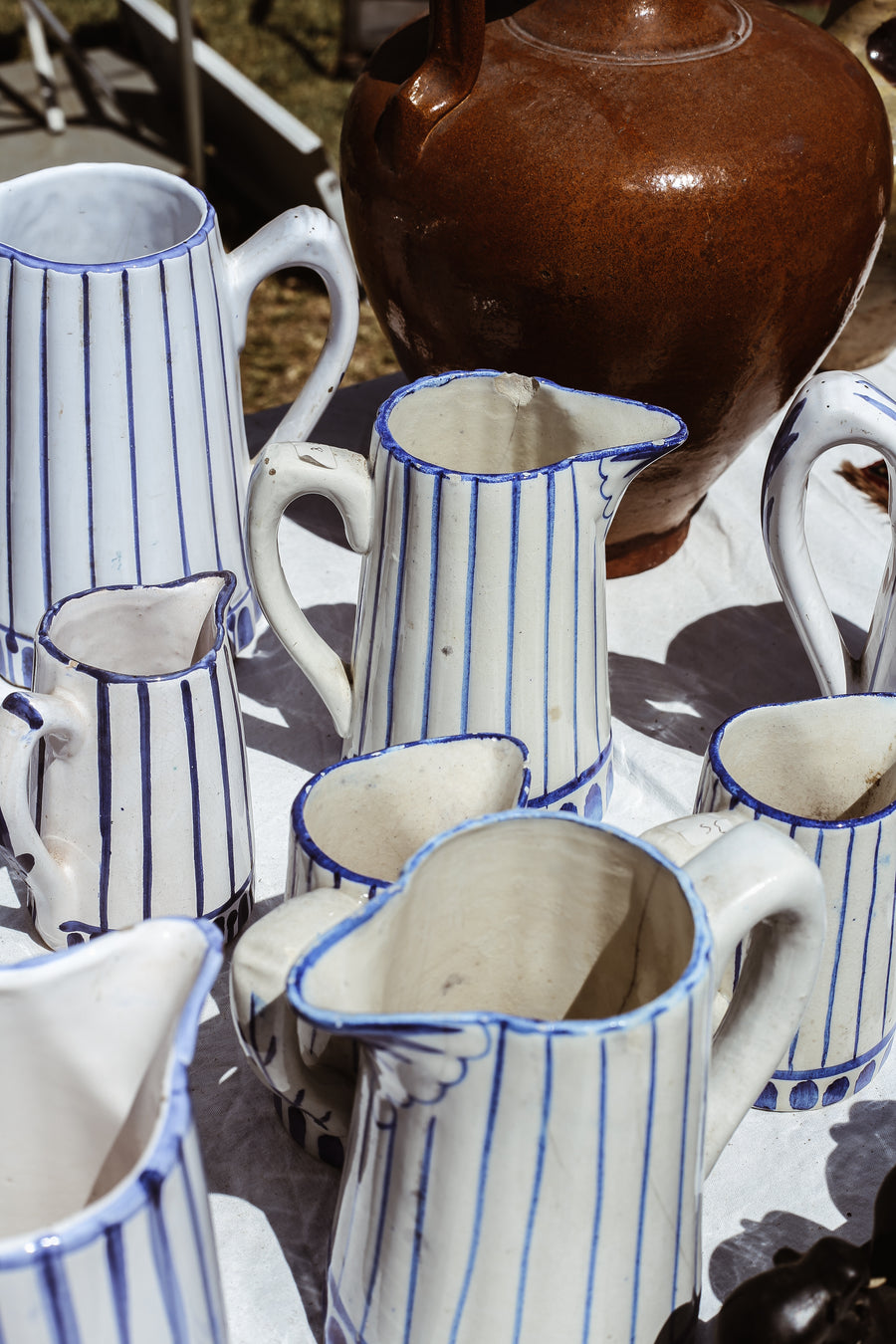 Handmade Ceramic Milk Pitcher - Blue Stripes