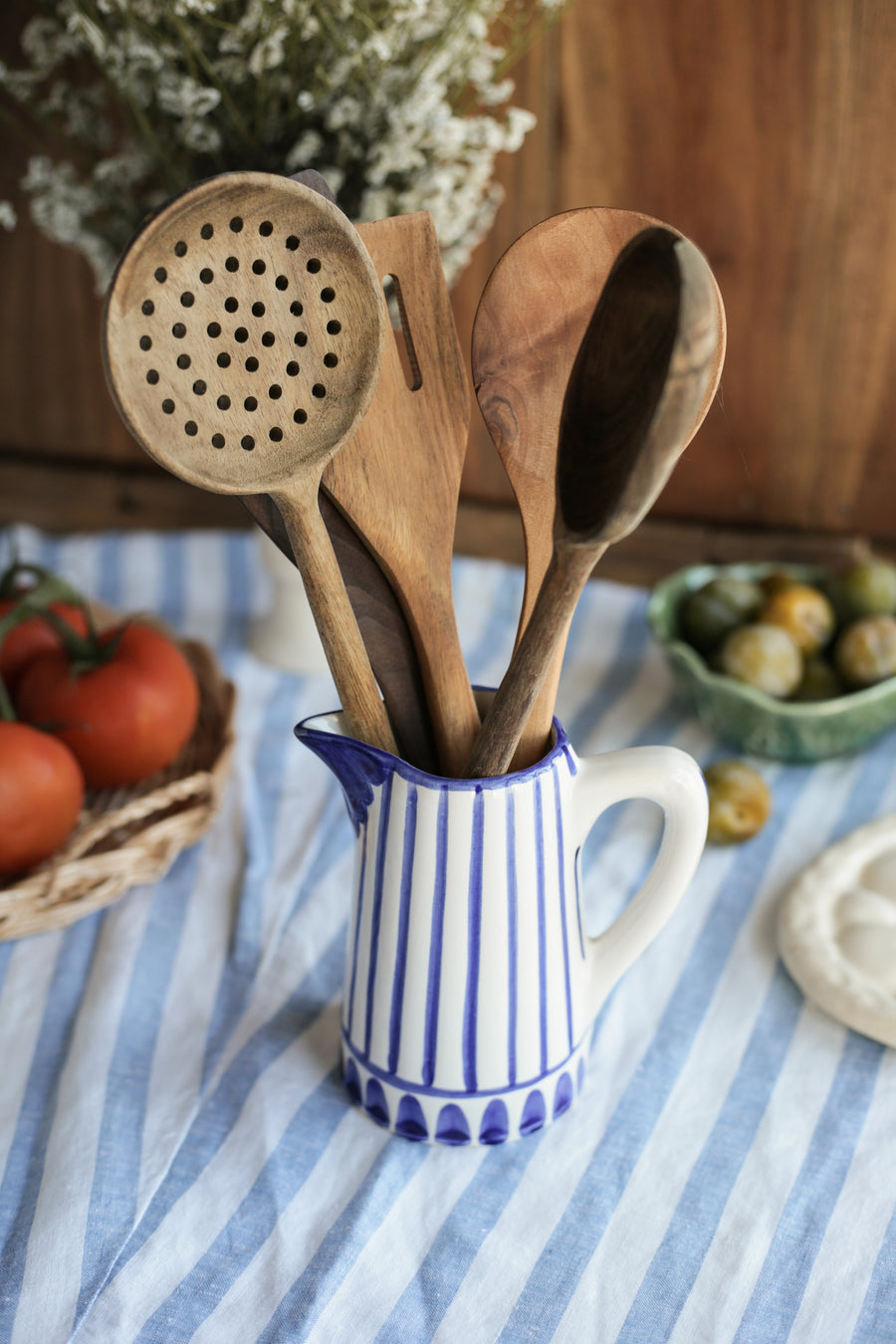 Handmade Ceramic Milk Pitcher - Blue Stripes