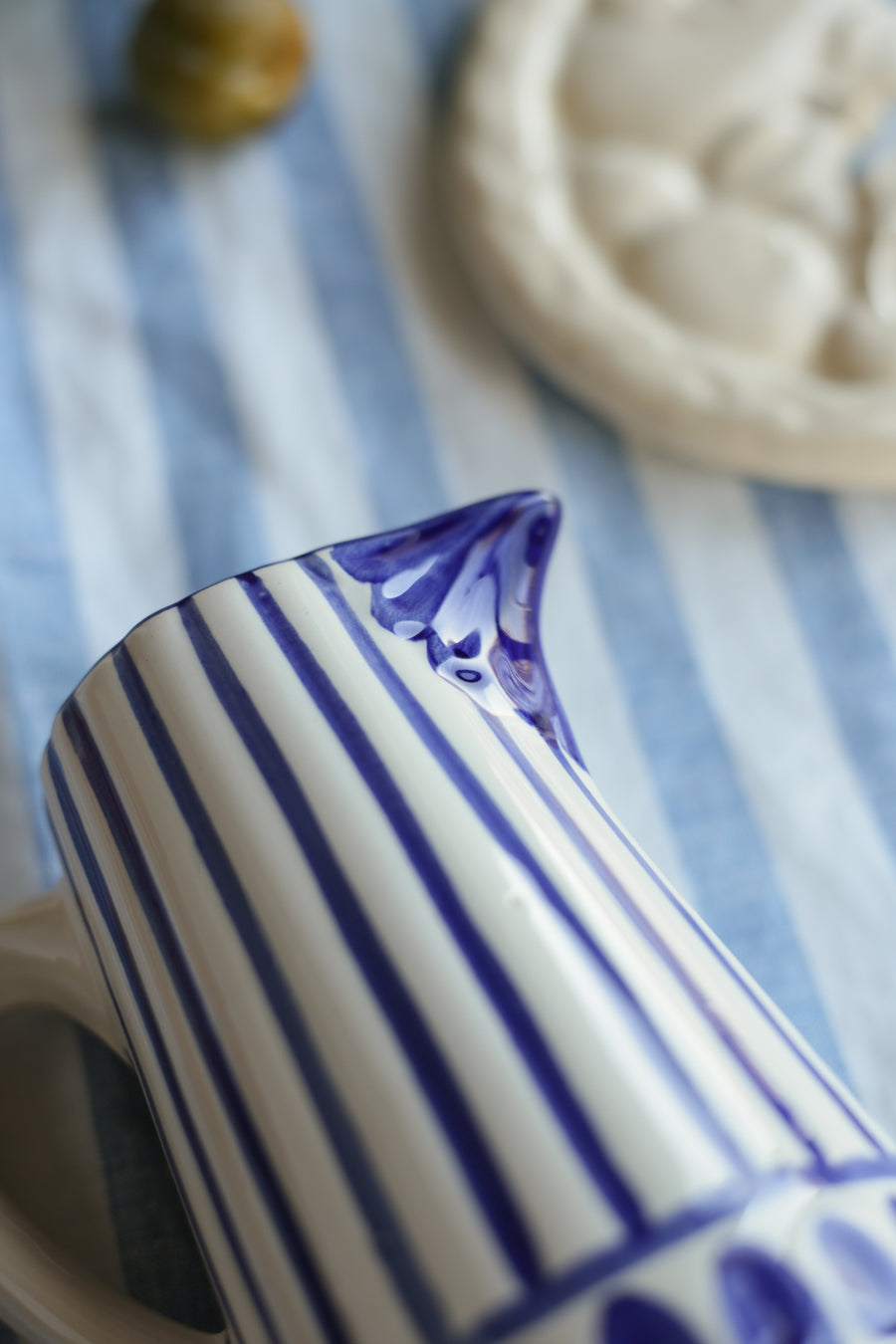 Handmade Ceramic Milk Pitcher - Blue Stripes