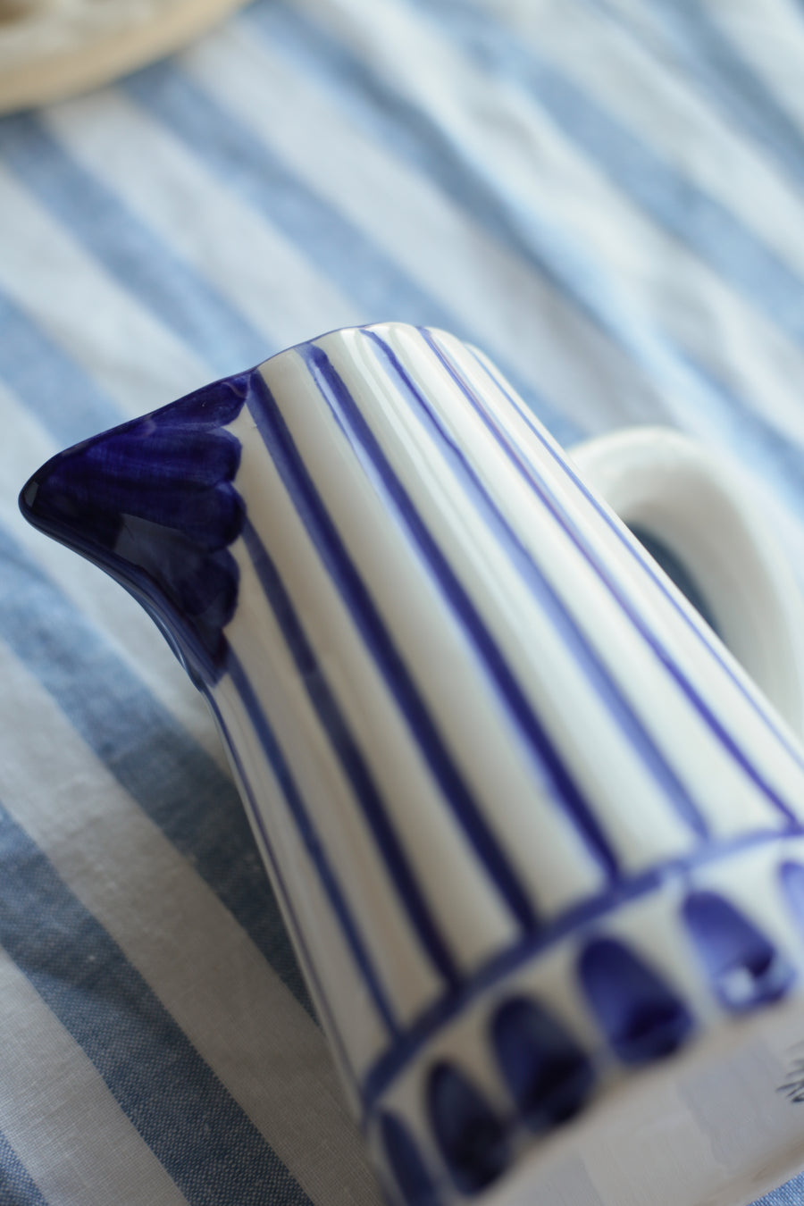 Handmade Ceramic Milk Pitcher - Blue Stripes