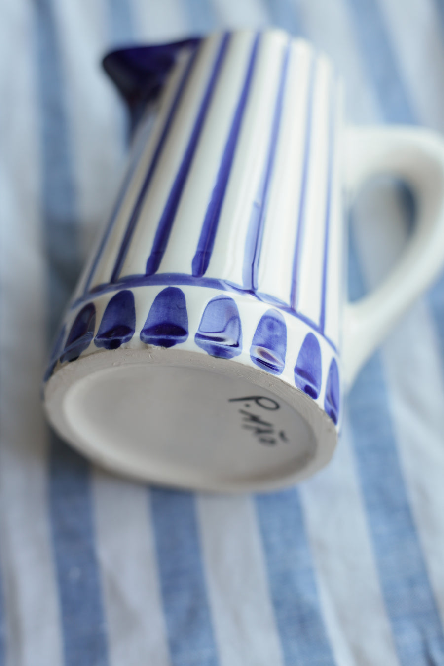 Handmade Ceramic Milk Pitcher - Blue Stripes