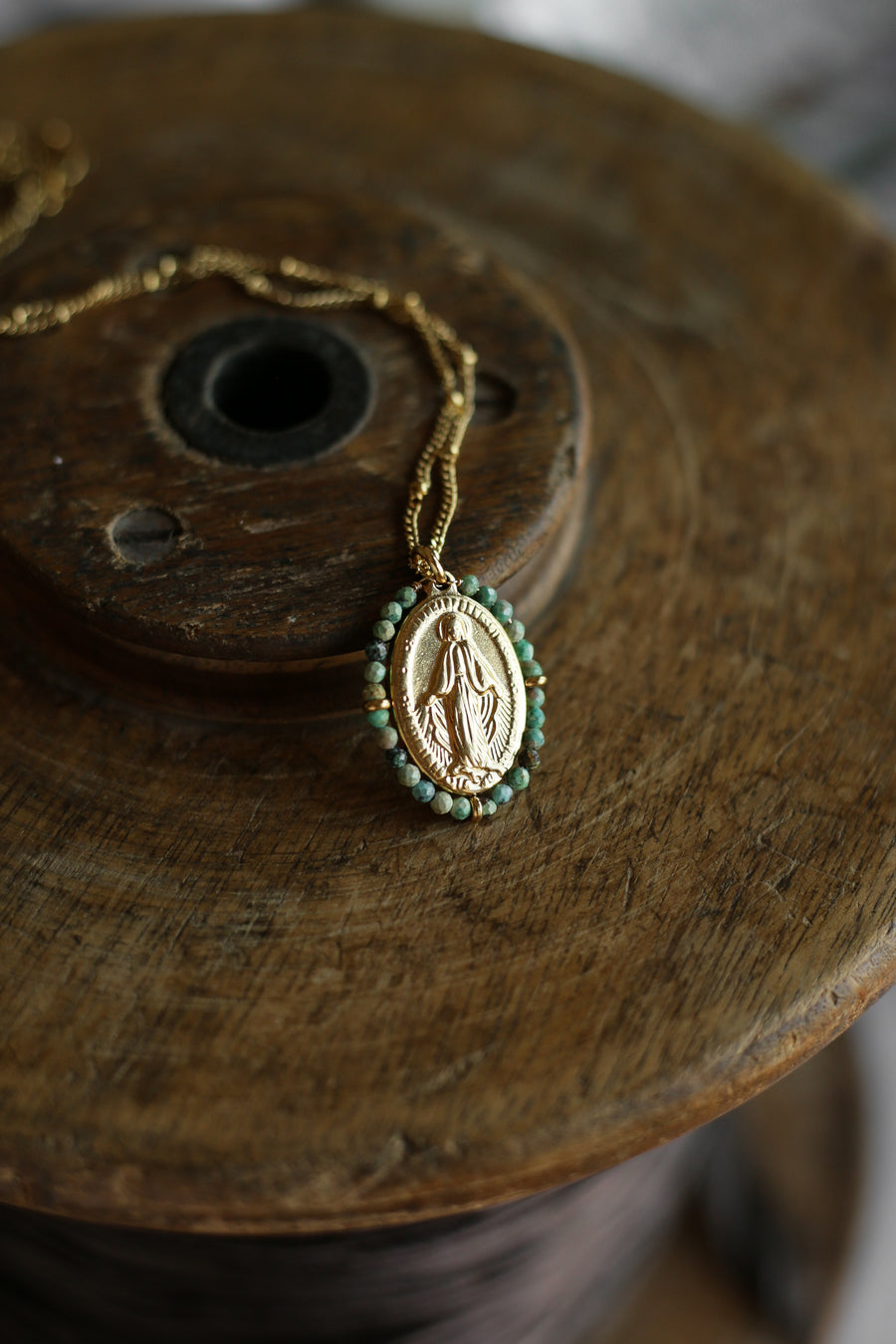 Virgin Mary Necklace - Turquoise