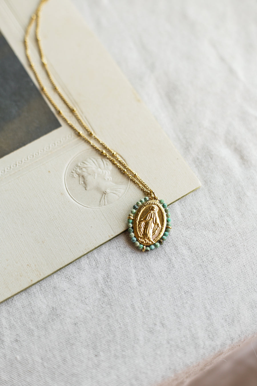 Virgin Mary Necklace - Turquoise