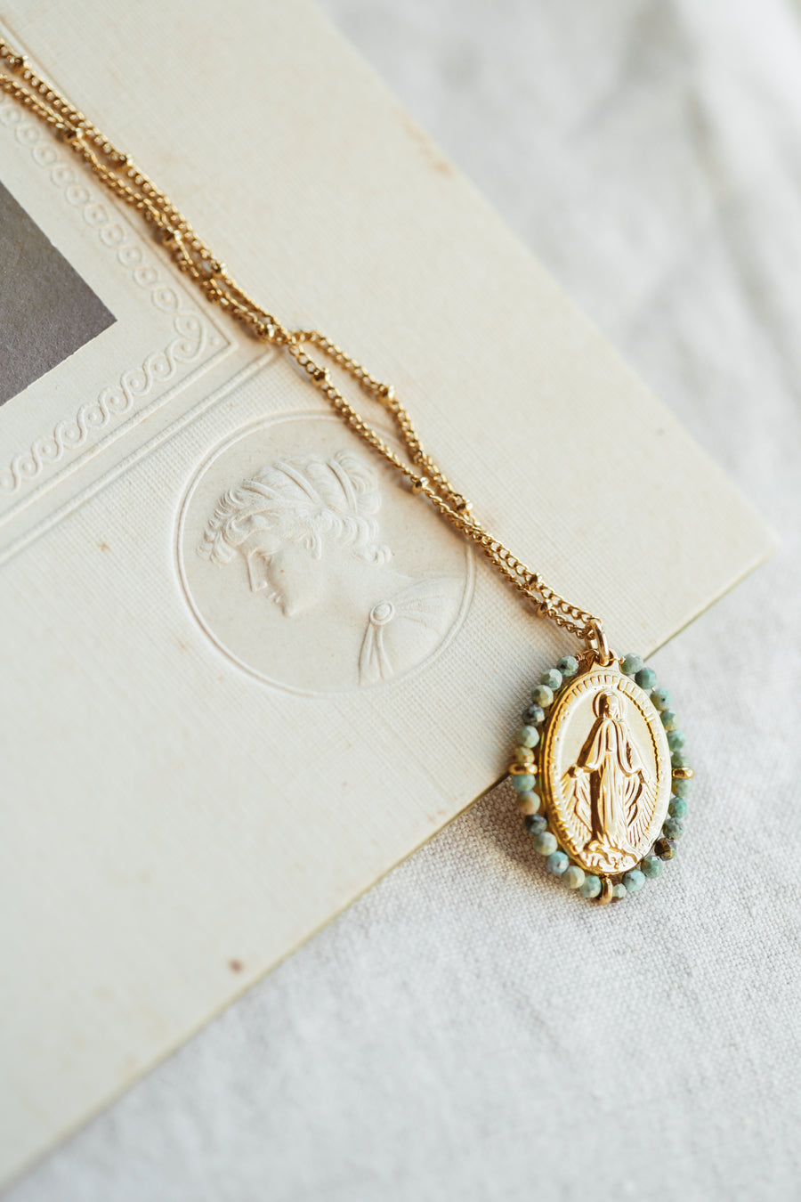 Virgin Mary Necklace - Turquoise