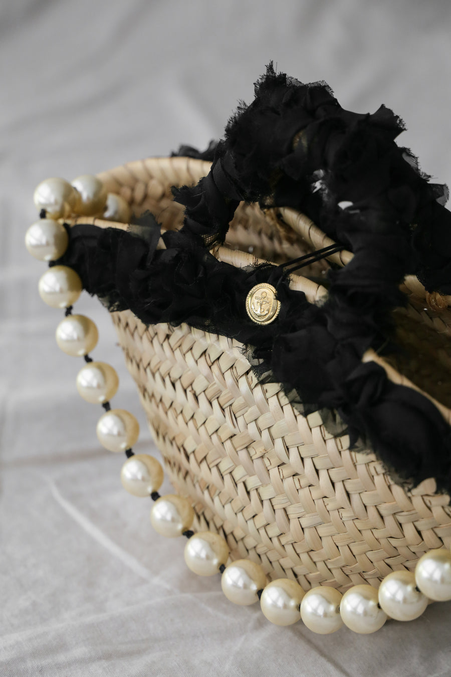 Straw Basket with Black Roses