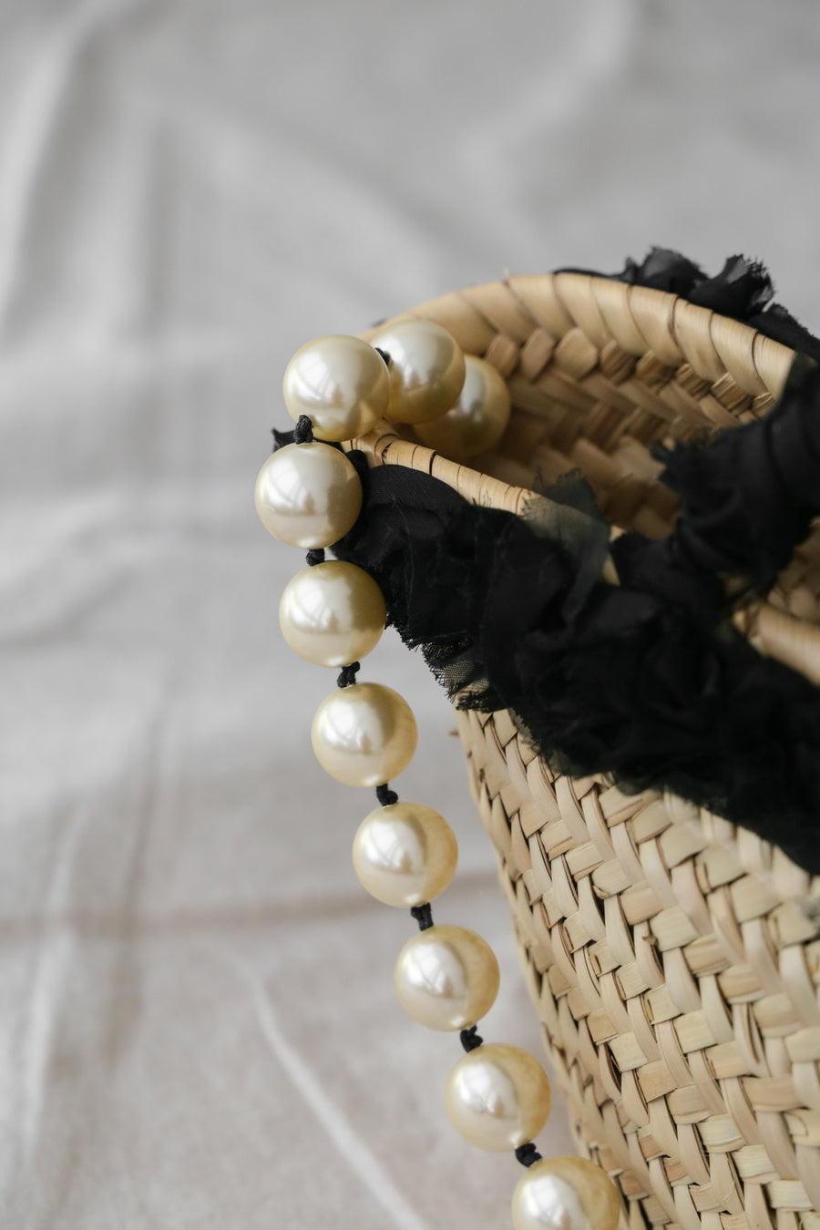 Straw Basket with Black Roses