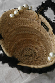 Straw Basket with Black Roses