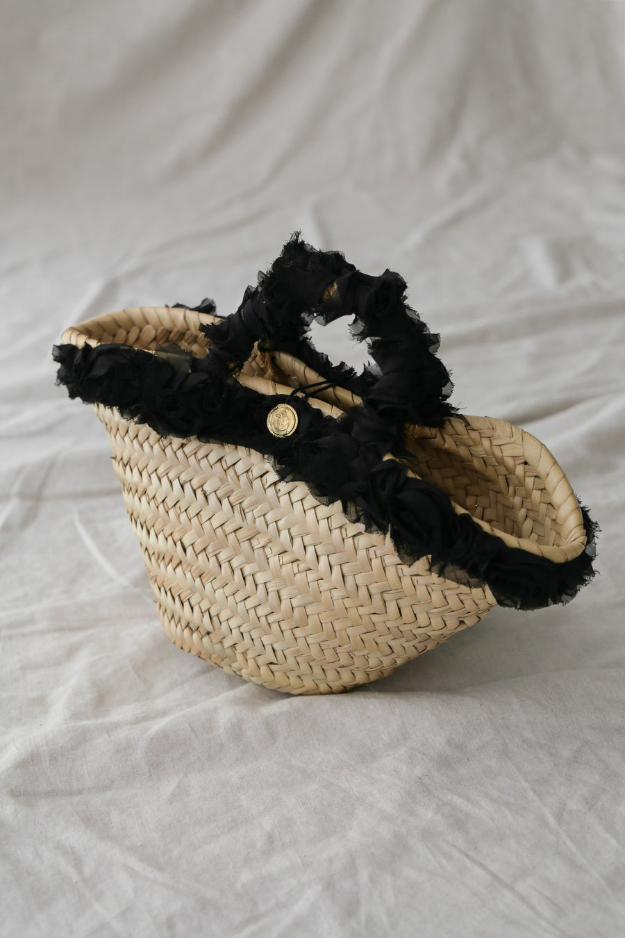 Straw Basket with Black Roses
