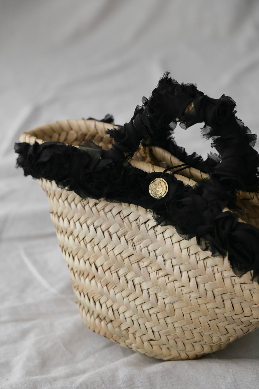 Straw Basket with Black Roses