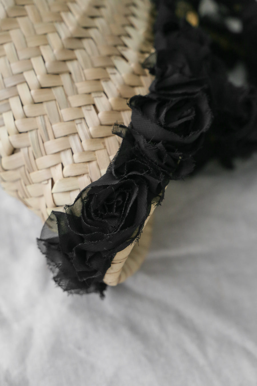 Straw Basket with Black Roses