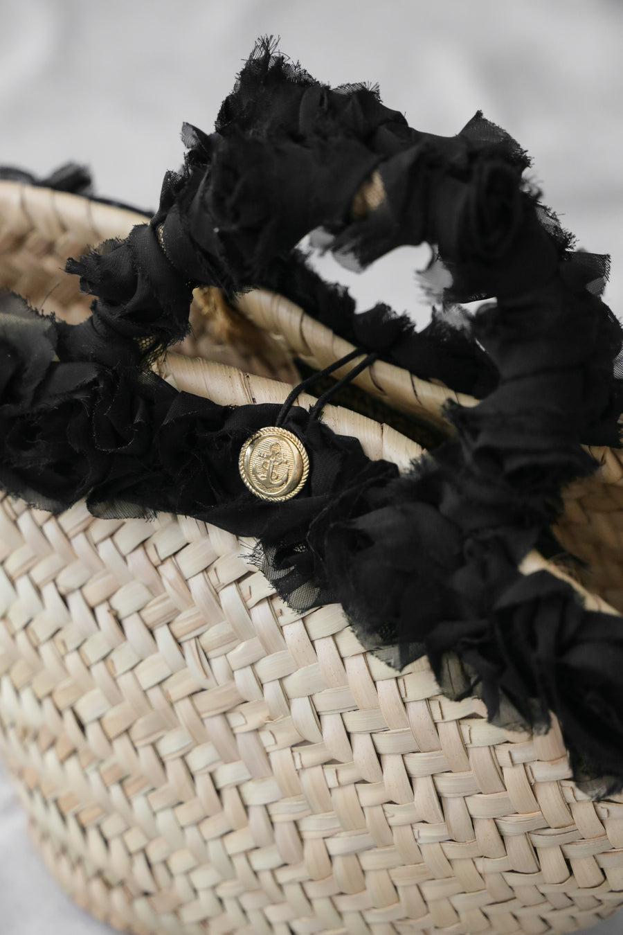 Straw Basket with Black Roses