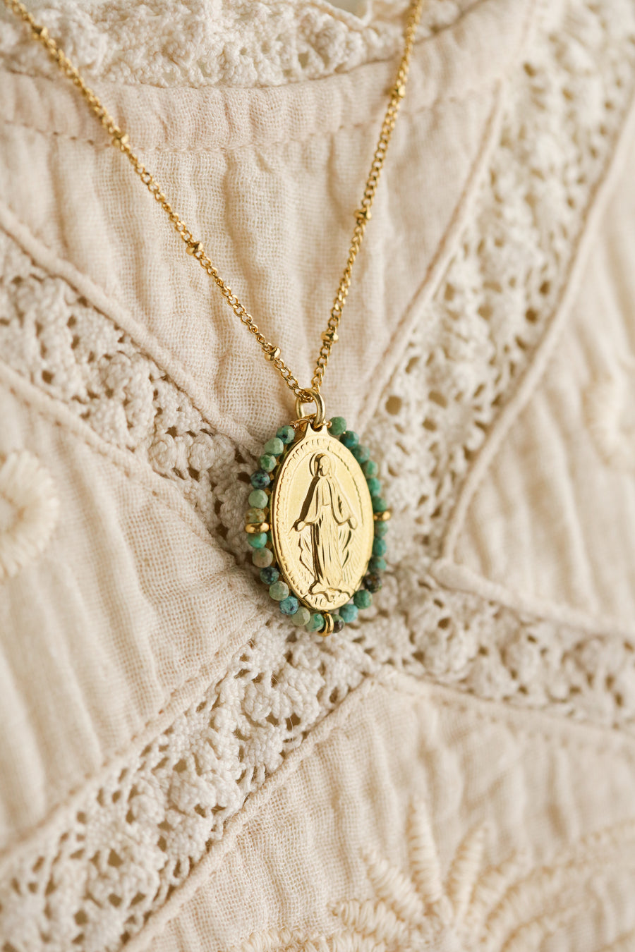 Virgin Mary Necklace - Turquoise