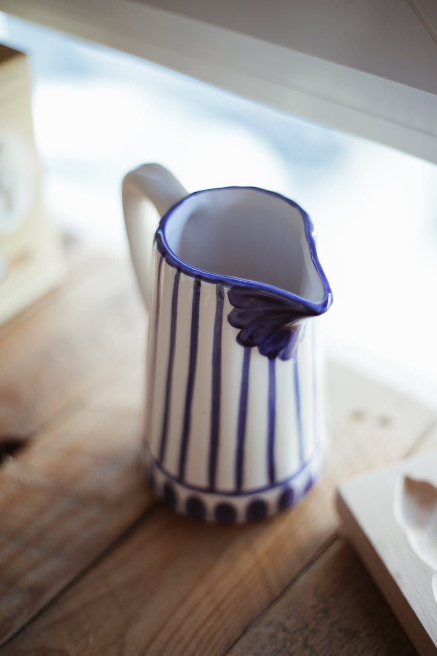 Handmade Ceramic Milk Pitcher - Blue Stripes