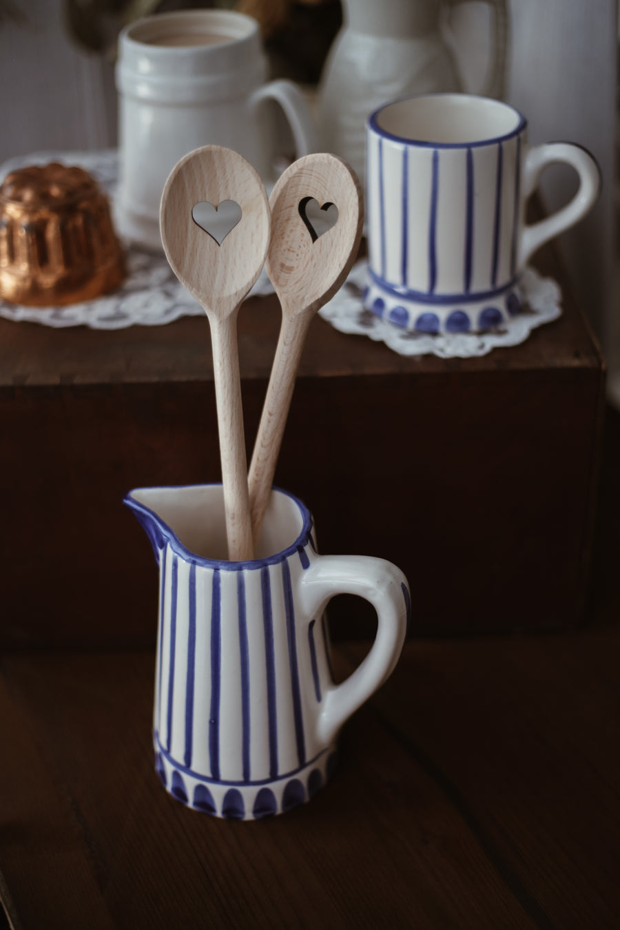 Handmade Ceramic Milk Pitcher - Blue Stripes