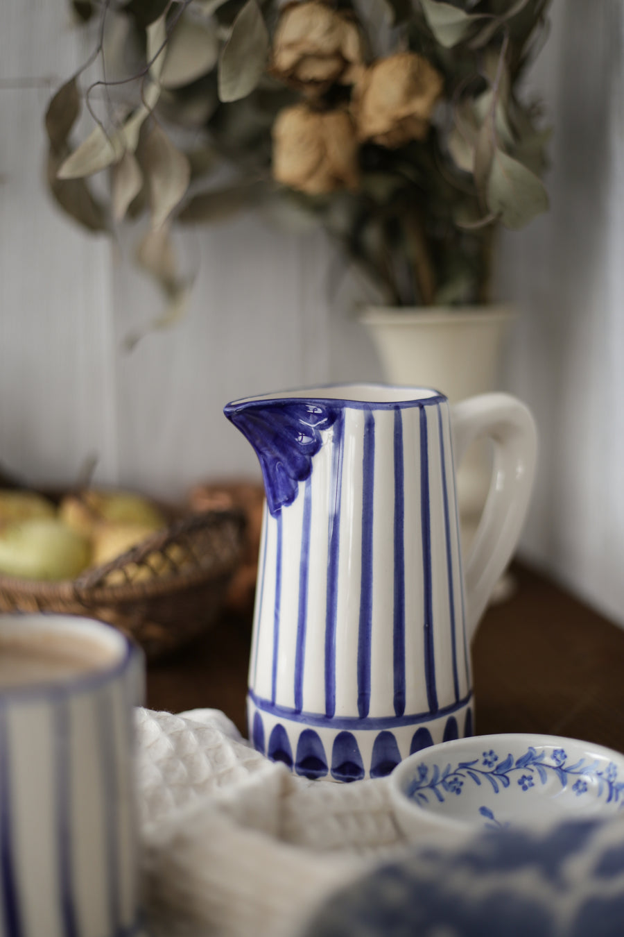 Handmade Ceramic Milk Pitcher - Blue Stripes