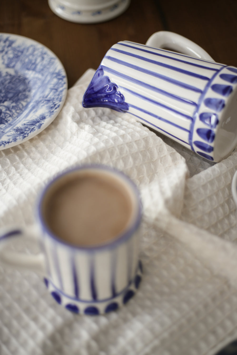 Handmade Ceramic Milk Pitcher - Blue Stripes