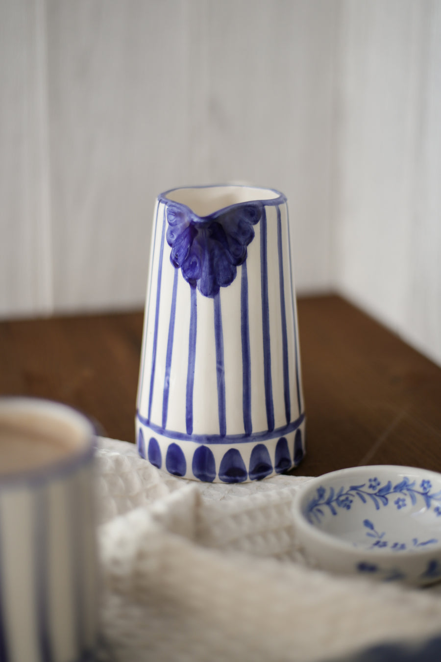 Handmade Ceramic Milk Pitcher - Blue Stripes