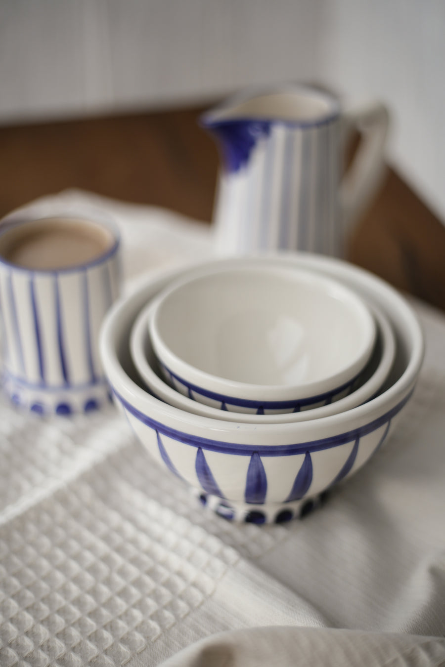 Handmade Nesting Bowls - Blue Stripes