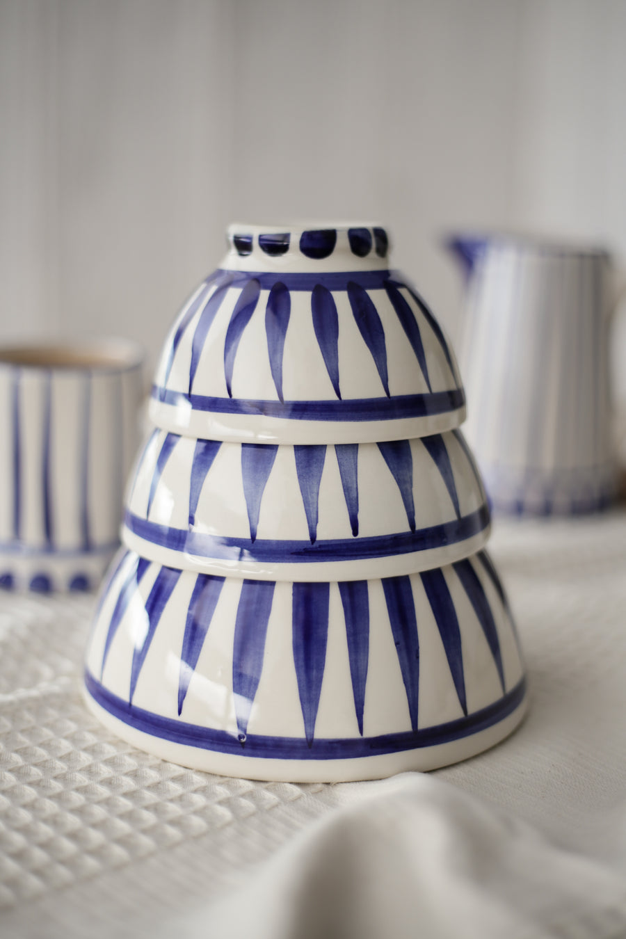 Handmade Nesting Bowls - Blue Stripes