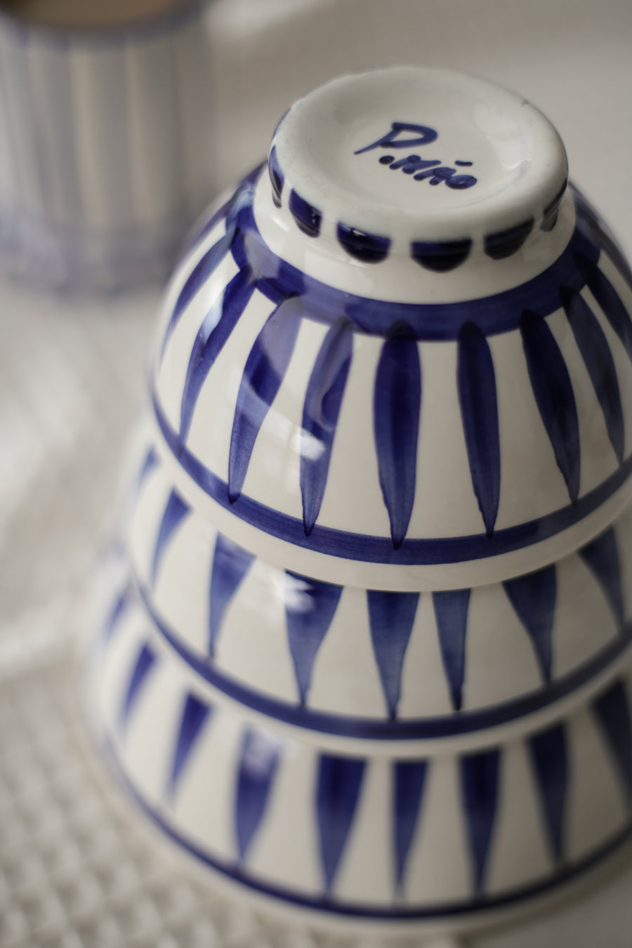 Handmade Nesting Bowls - Blue Stripes