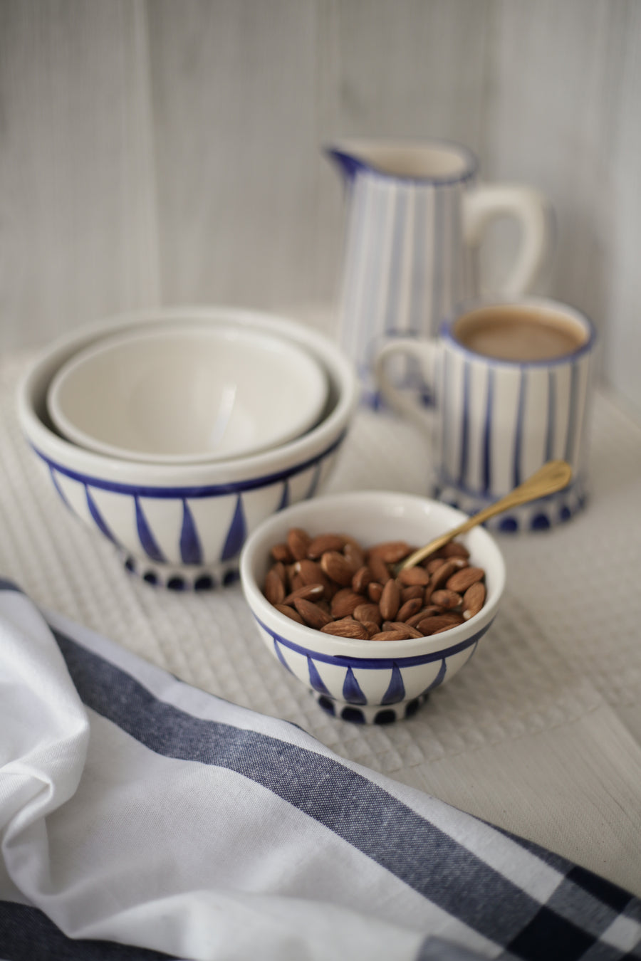 Handmade Nesting Bowls - Blue Stripes