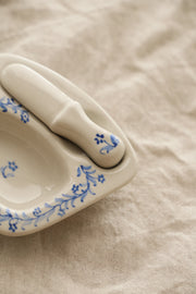 Vintage butter Dish & Knife Set - Hand Painted