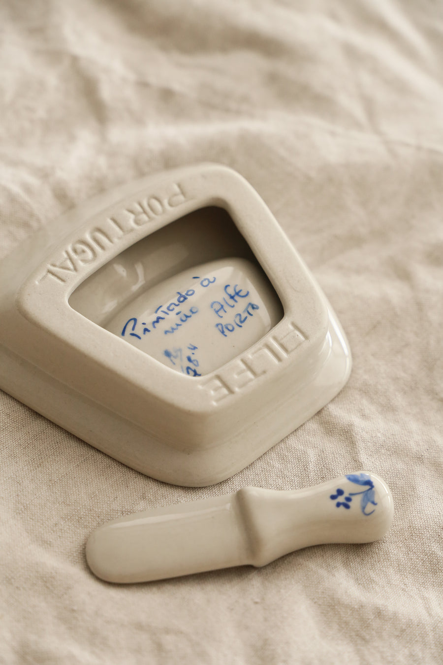 Vintage butter Dish & Knife Set - Hand Painted